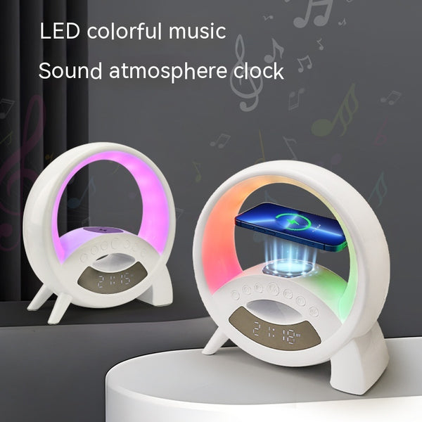 LED colorful music sound atmosphere clock with digital display on a dark background